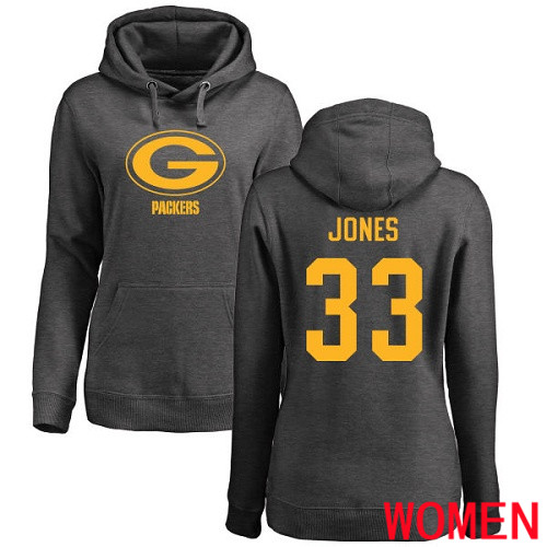 Green Bay Packers Ash Women 33 Jones Aaron One Color Nike NFL Pullover Hoodie Sweatshirts